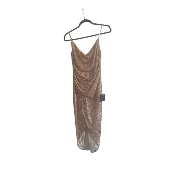 Lulus Glamorous Arrival Rose Gold Sequin Midi Tulip Dress Size S - Picture 3 of 8